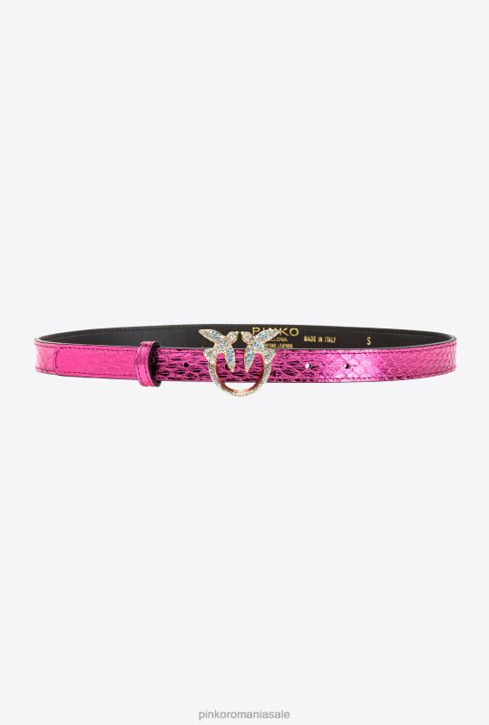 curele | centura din piele de reptila laminata subtire galleria Pinko auriu fucsia-lucitor B0D081021