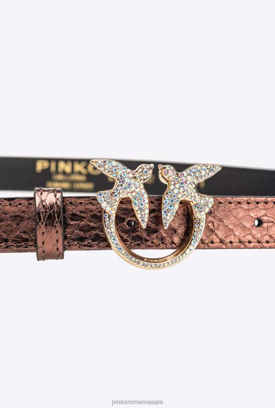 curele | centura din piele de reptila laminata subtire galleria Pinko auriu maro deschis-lucitor B0D081024