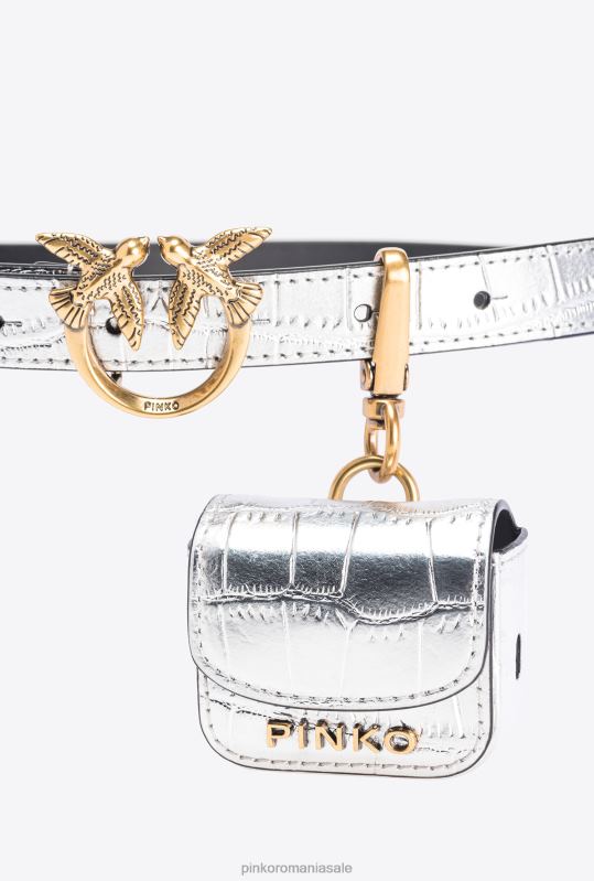 curele | centura laminata love birds cu geanta de buzunar Pinko argintiu-aur antic B0D081050
