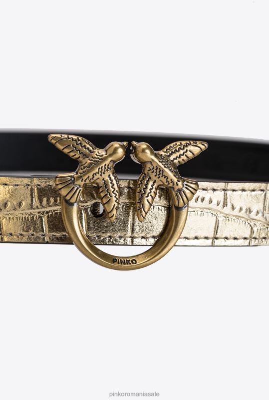 curele | centura laminata love birds cu geanta de buzunar Pinko aur antic B0D081049