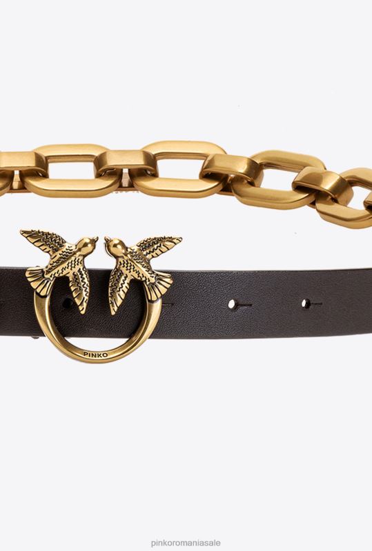 curele | centura păsări dragoste cu lanț mare Pinko maro închis-aur antic B0D081056