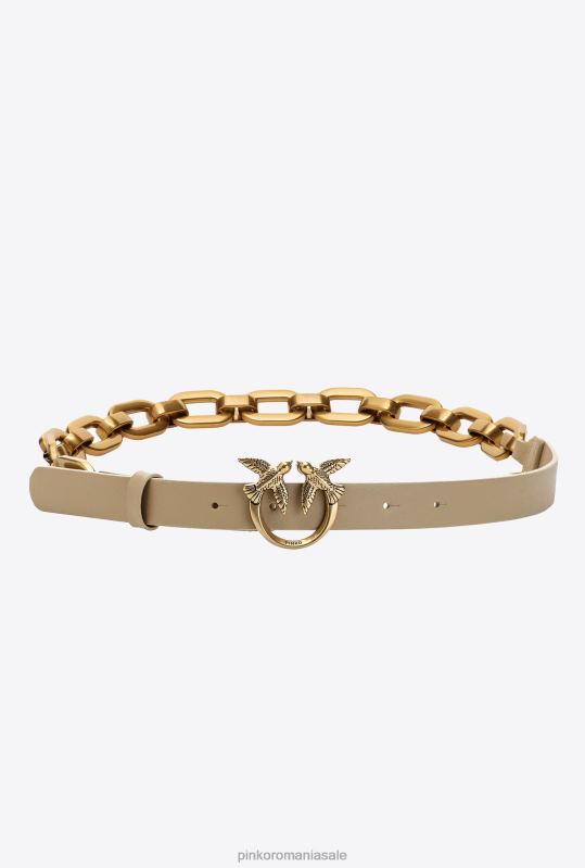 curele | centura păsări dragoste cu lanț mare Pinko nisip-aur antic B0D081055