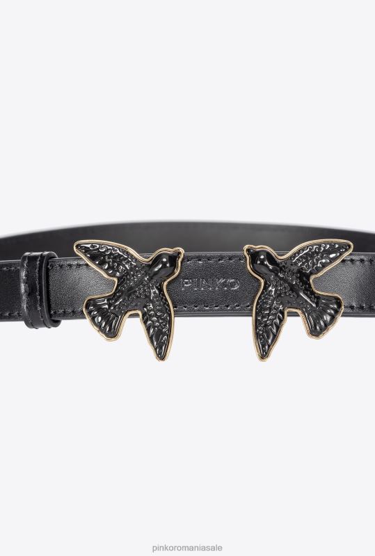 curele | centura subțire de păsări de dragoste din piele periată Pinko culoare bloc negru limuzina B0D08997