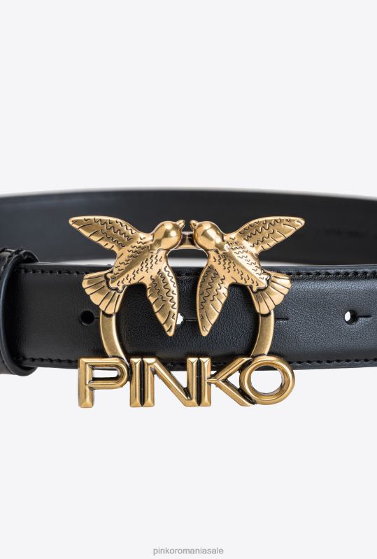 curele | curea din piele cu logo păsări dragoste Pinko aur negru-vechi B0D08973