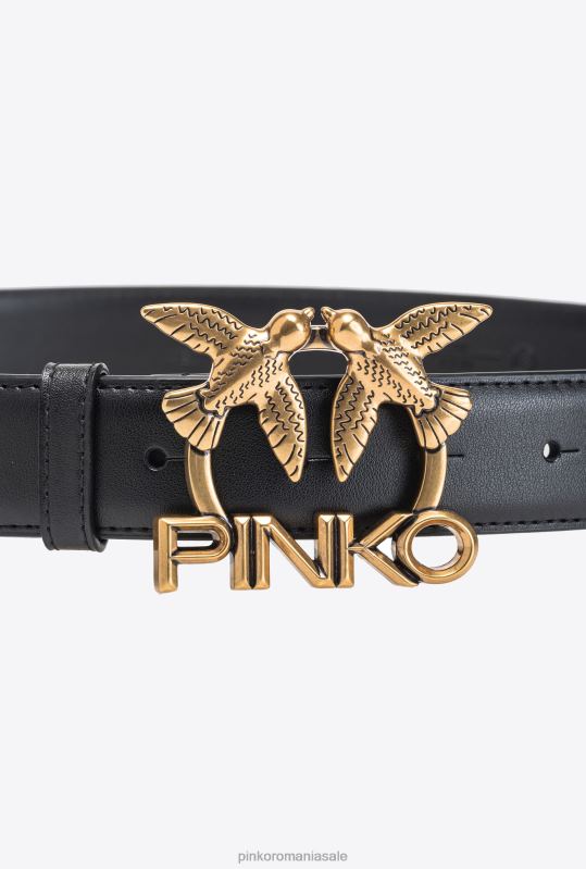 curele | curea din piele cu logo păsări dragoste Pinko aur negru-vechi B0D08974