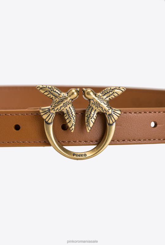 curele | curea subțire din piele păsări de dragoste Pinko coniac-aur antic B0D081025