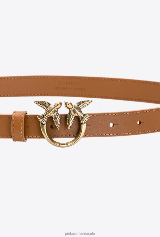 curele | curea subțire din piele păsări de dragoste Pinko coniac-aur antic B0D081031
