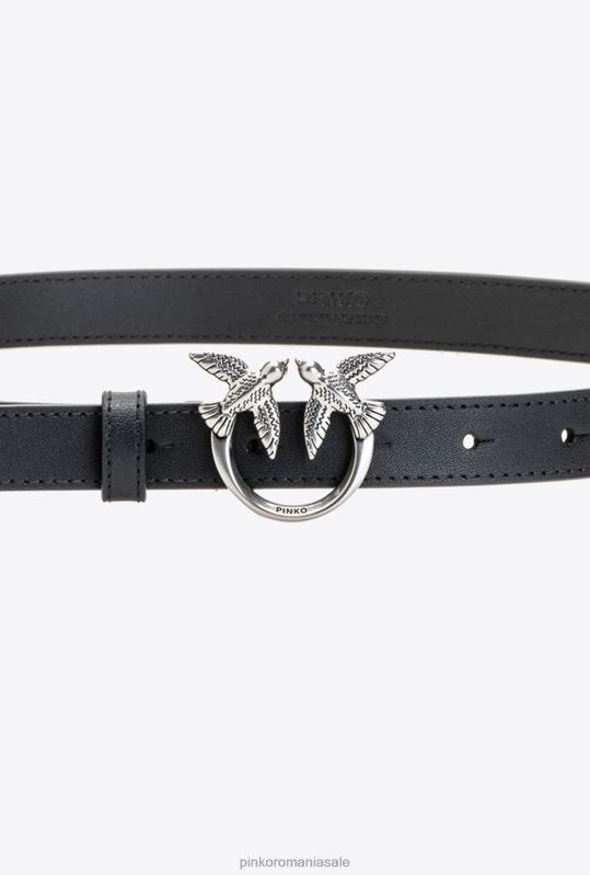 curele | curea subțire din piele păsări de dragoste Pinko negru-argint vechi B0D081038