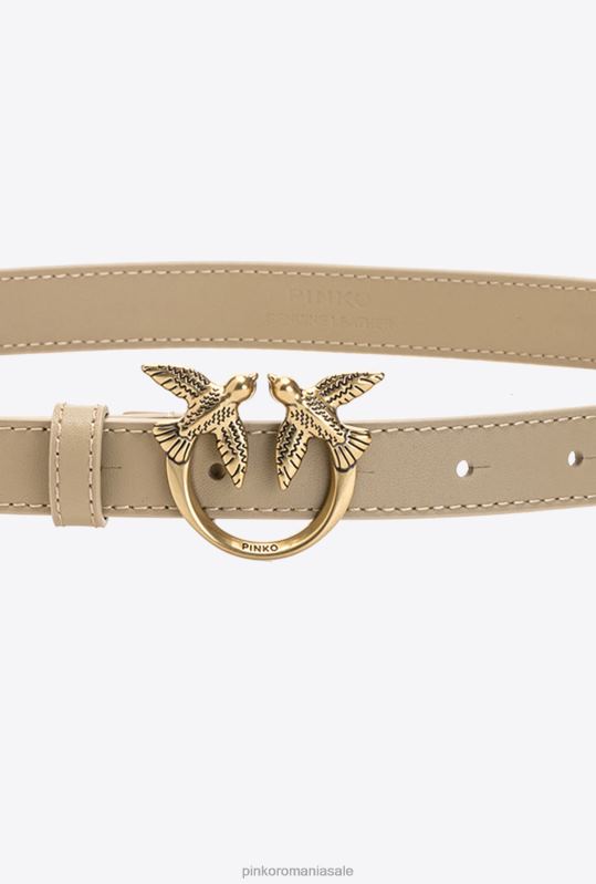 curele | curea subțire din piele păsări de dragoste Pinko nisip-aur antic B0D081036