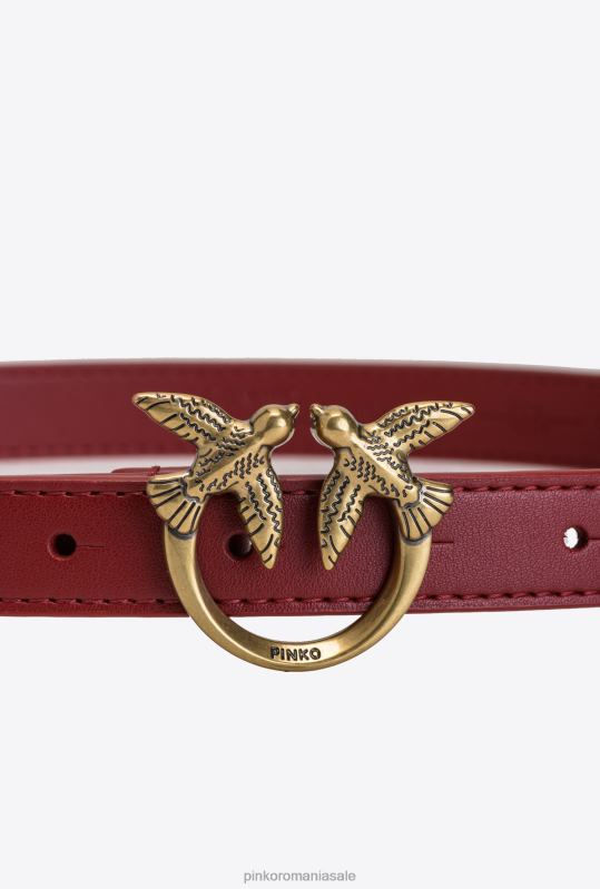 curele | curea subțire din piele păsări de dragoste Pinko roșu rubin-aur antic B0D081027