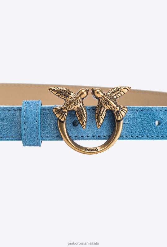 curele | curea subtire de piele intoarsa pasari Pinko albastru-cer-aur antic B0D08980