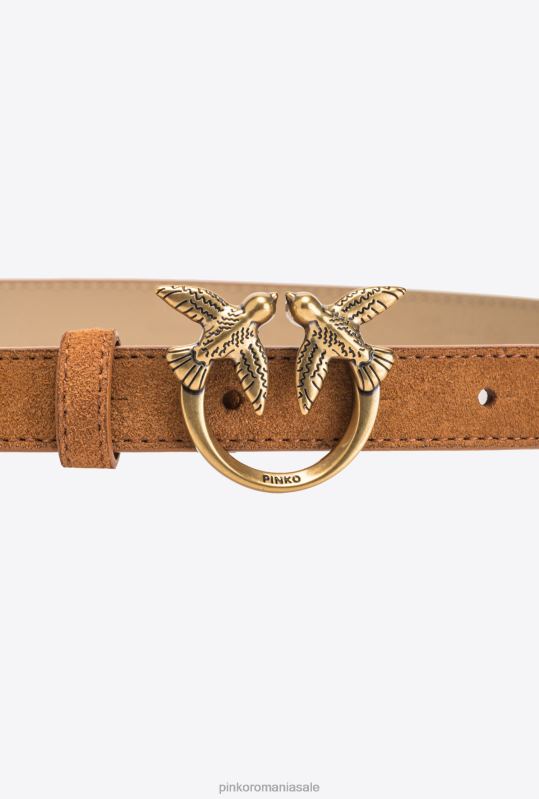 curele | curea subtire de piele intoarsa pasari Pinko coniac-aur antic B0D08978