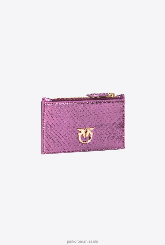 posete | Suport card galleria cu fermoar din piele de reptilă laminată Pinko auriu violet-lucitor B0D081180