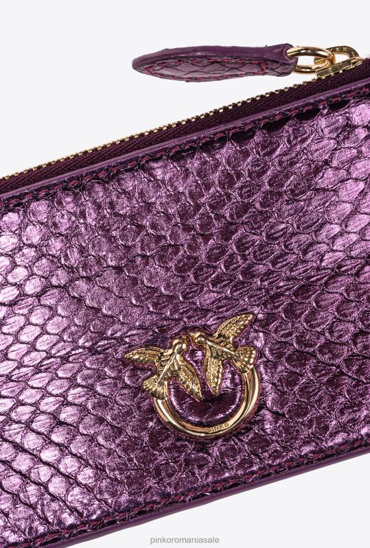 posete | Suport card galleria cu fermoar din piele de reptilă laminată Pinko auriu violet-lucitor B0D081180