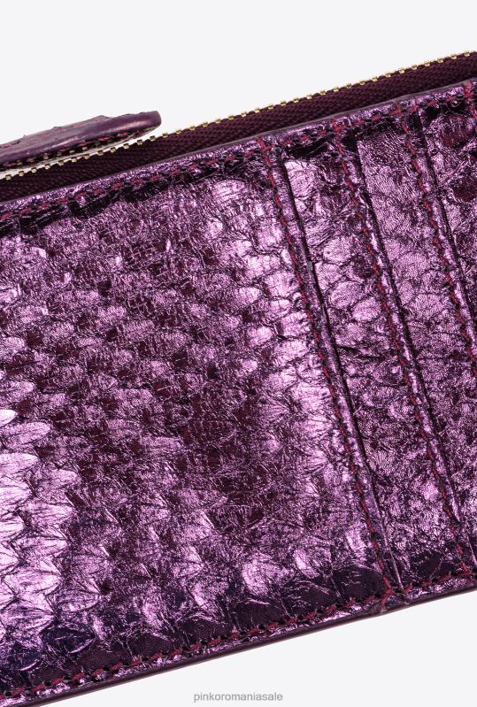 posete | Suport card galleria cu fermoar din piele de reptilă laminată Pinko auriu violet-lucitor B0D081180