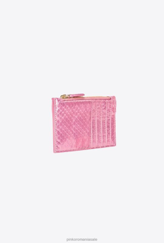 posete | Suport card galleria cu fermoar din piele de reptilă laminată Pinko pudra roz-aur strălucitor B0D081178