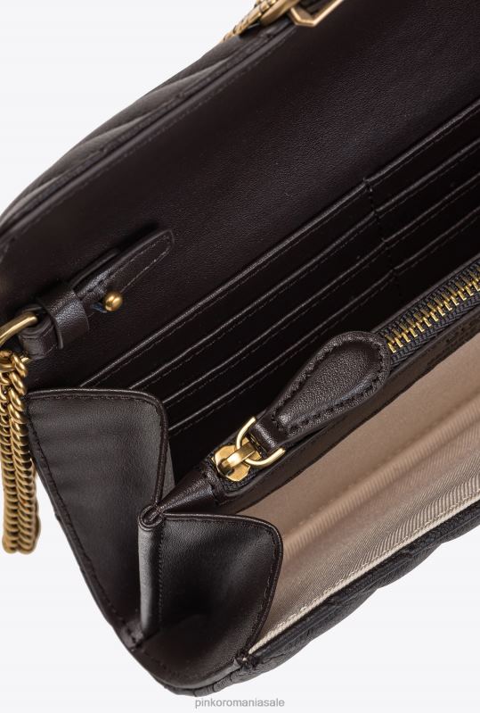 posete | geantă de dragoste one portofel chevron Pinko maro foarte închis-aur antic B0D081135