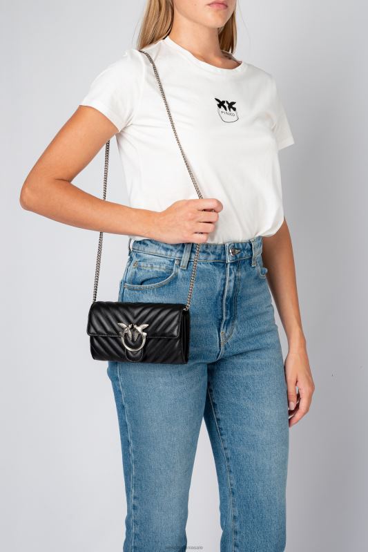 posete | geantă de dragoste poșetă chevron Pinko negru-argint vechi B0D081132