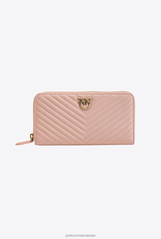 posete | portofel cu fermoar din nappa cu model chevron Pinko roz praf-aur antic B0D081159
