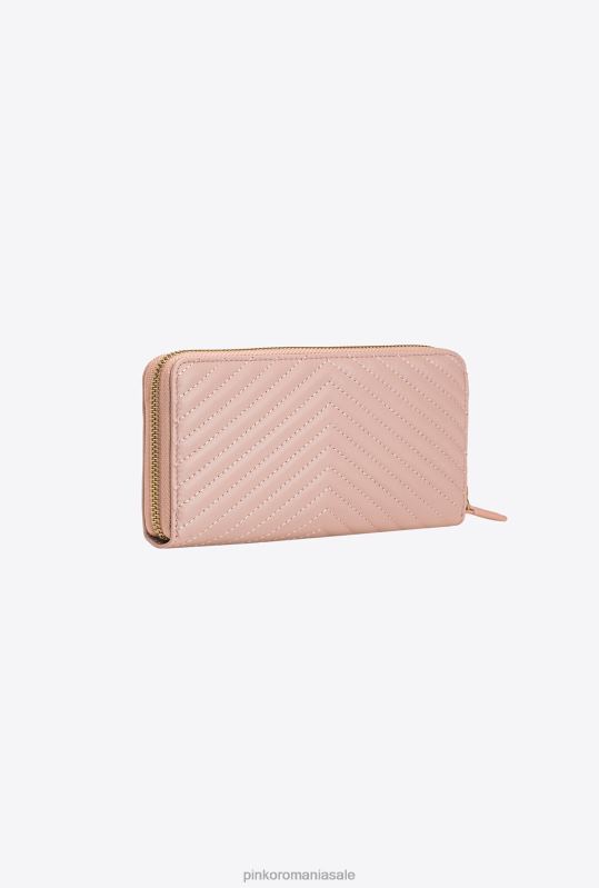 posete | portofel cu fermoar din nappa cu model chevron Pinko roz praf-aur antic B0D081159