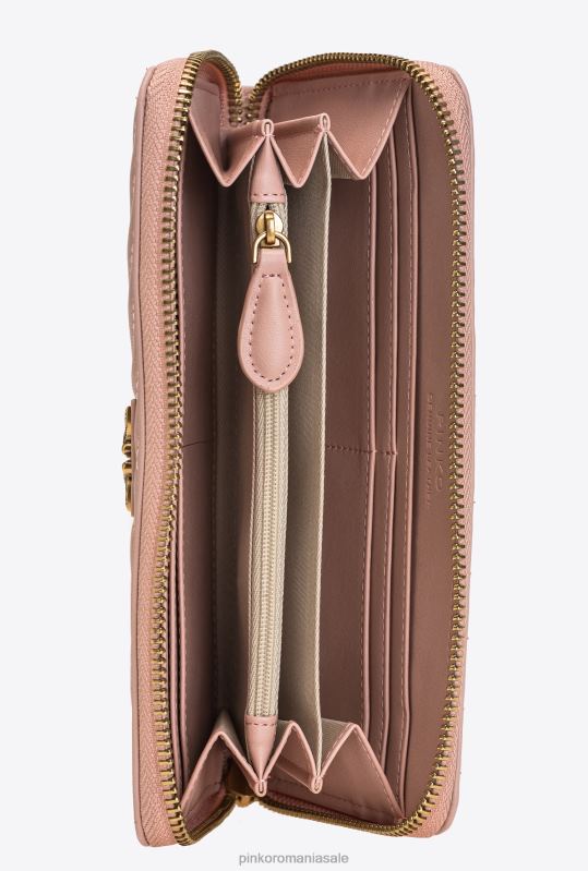 posete | portofel cu fermoar din nappa cu model chevron Pinko roz praf-aur antic B0D081159