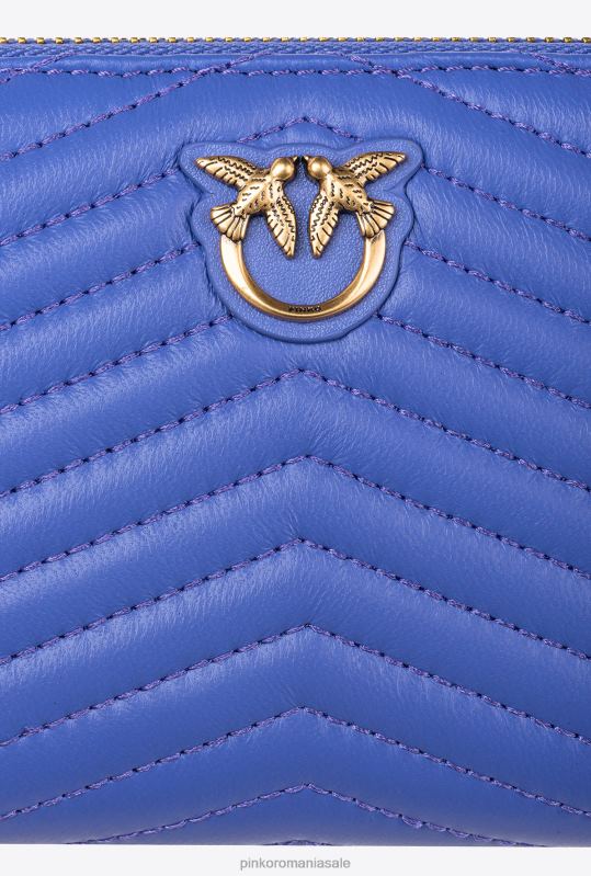 posete | portofel cu fermoar din piele nappa cu model chevron Pinko albastru corsica-aur antic B0D081156