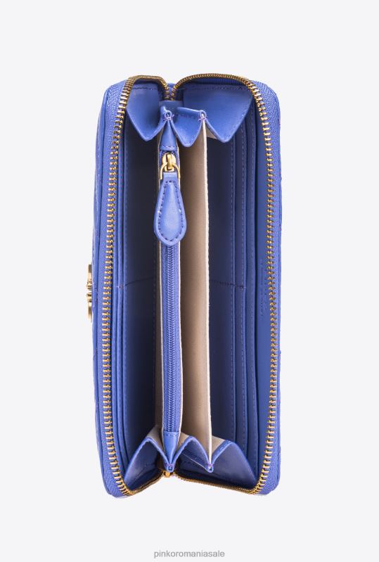 posete | portofel cu fermoar din piele nappa cu model chevron Pinko albastru corsica-aur antic B0D081156