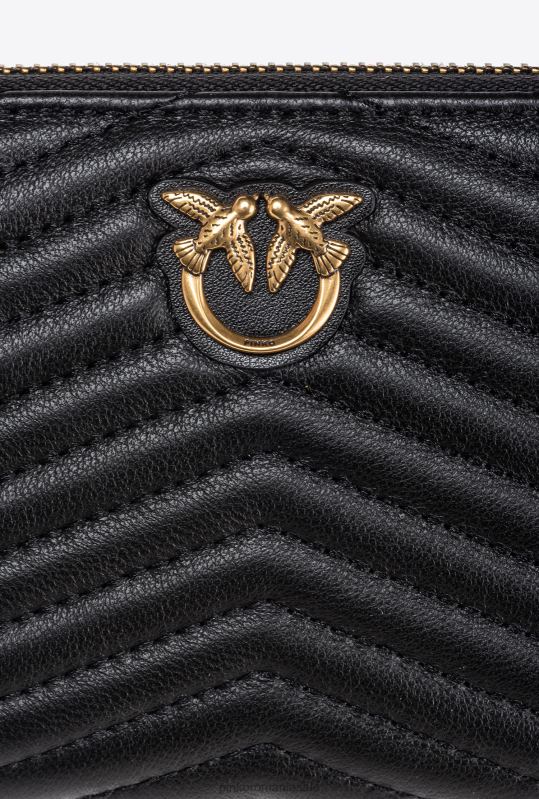 posete | portofel cu fermoar din piele nappa cu model chevron Pinko aur negru-vechi B0D081157