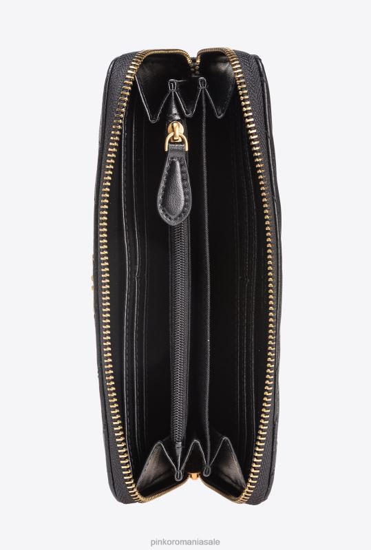 posete | portofel cu fermoar din piele nappa cu model chevron Pinko aur negru-vechi B0D081157