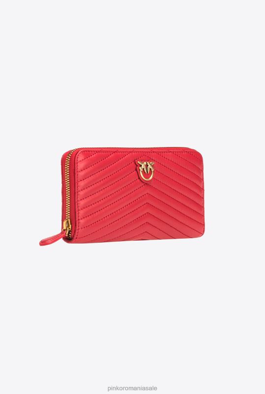posete | portofel cu fermoar din piele nappa cu model chevron Pinko roșu granat-aur antic B0D081158