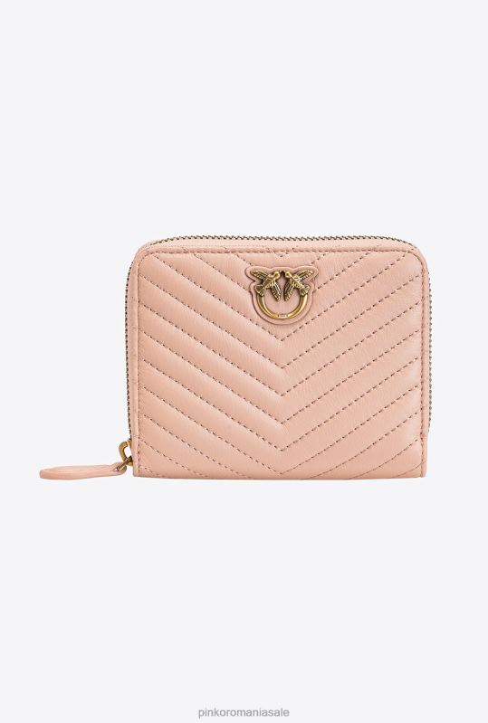 posete | portofel mic cu fermoar din nappa cu model chevron Pinko roz praf-aur antic B0D081138