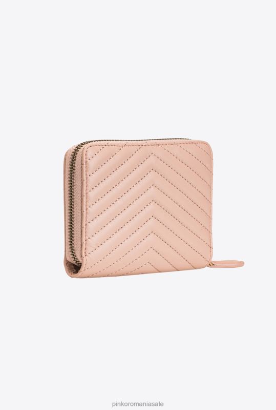 posete | portofel mic cu fermoar din nappa cu model chevron Pinko roz praf-aur antic B0D081138