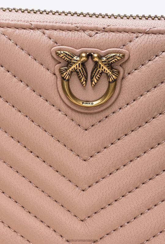 posete | portofel mic cu fermoar din nappa cu model chevron Pinko roz praf-aur antic B0D081138