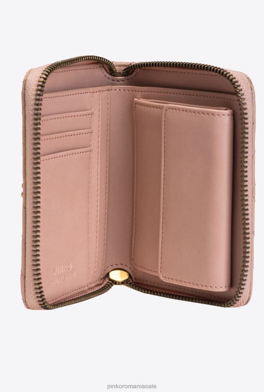 posete | portofel mic cu fermoar din nappa cu model chevron Pinko roz praf-aur antic B0D081138