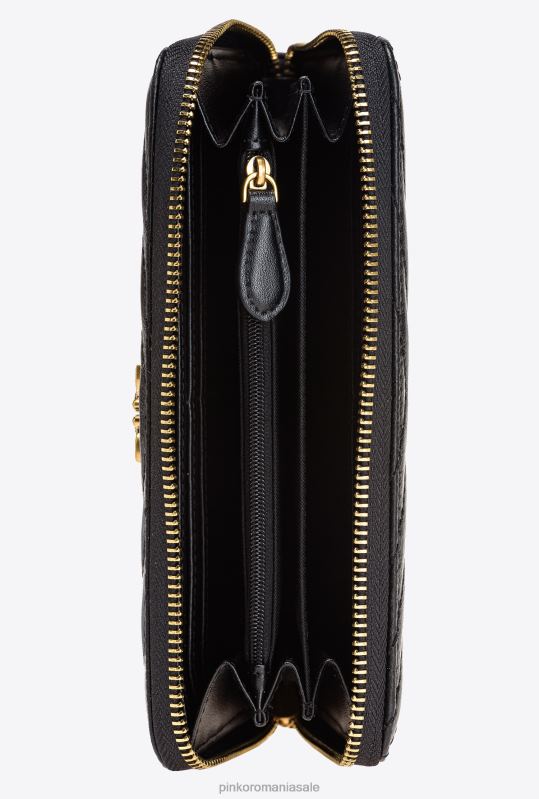 posete | posetă cu fermoar din piele nappa cu model chevron Pinko aur negru-vechi B0D081155