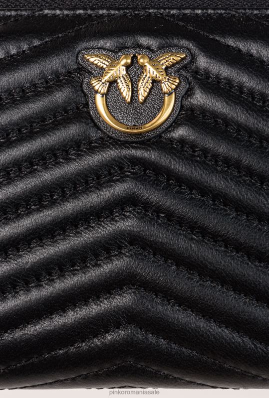 posete | posetă cu fermoar din piele nappa cu model chevron Pinko aur negru-vechi B0D081155