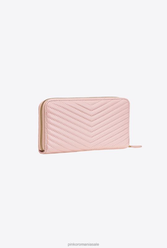 posete | posetă cu fermoar din piele nappa cu model chevron Pinko roz praf-aur antic B0D081154