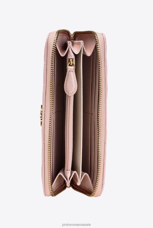 posete | posetă cu fermoar din piele nappa cu model chevron Pinko roz praf-aur antic B0D081154