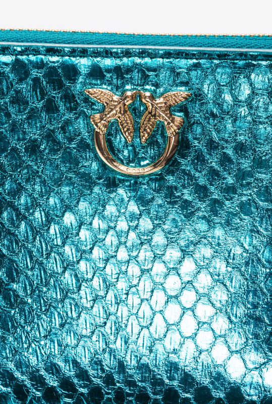 posete | posetă galleria cu fermoar din piele de reptilă laminată Pinko auriu strălucitor de benzină B0D081174