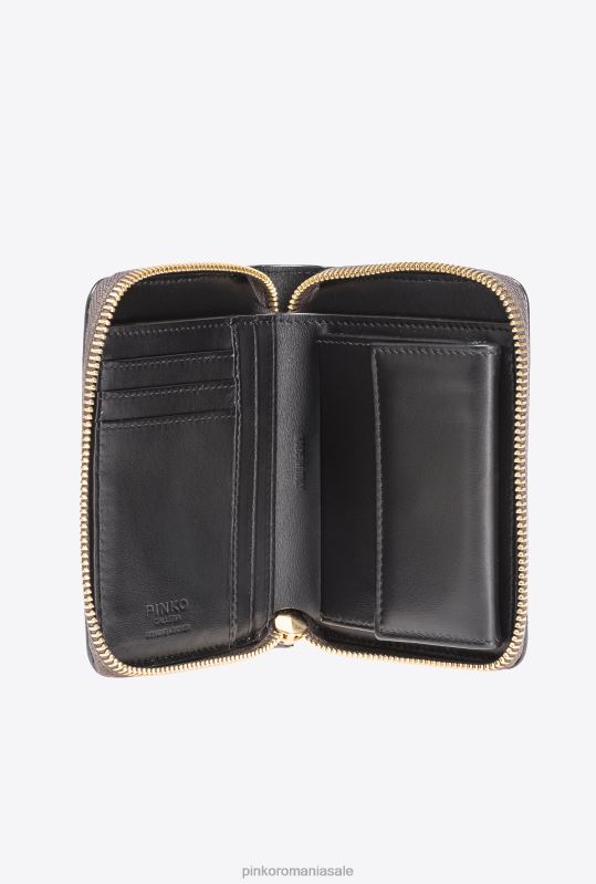 posete | posetă galleria cu fermoar din piele de reptilă laminată Pinko gunmetal gri-aur strălucitor B0D081173