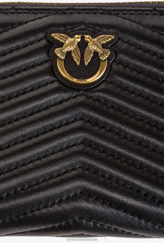 posete | posetă mică cu fermoar din piele nappa cu model chevron Pinko aur negru-vechi B0D081137