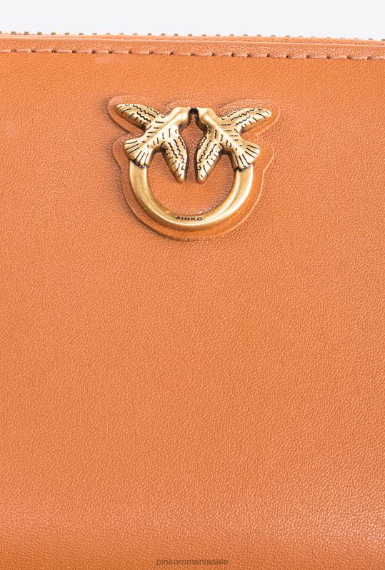 posete | posetă pătrată din piele cu fermoar Pinko coniac-aur antic B0D081146