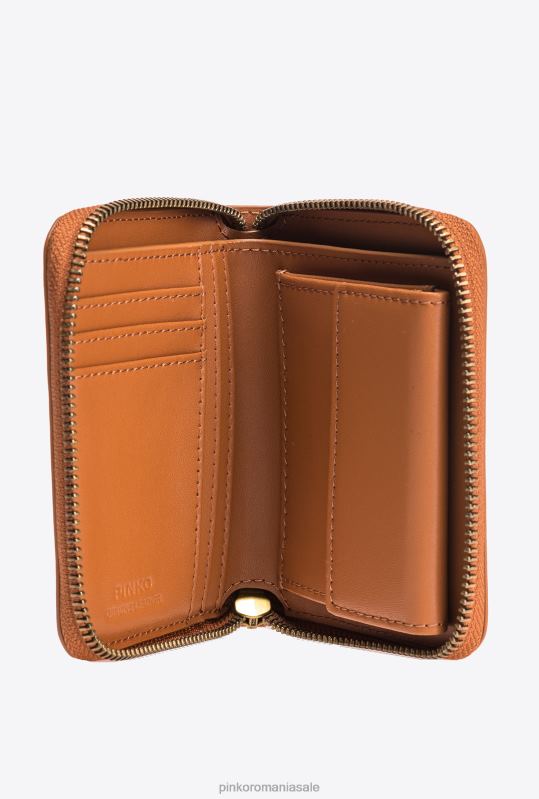 posete | posetă pătrată din piele cu fermoar Pinko coniac-aur antic B0D081146