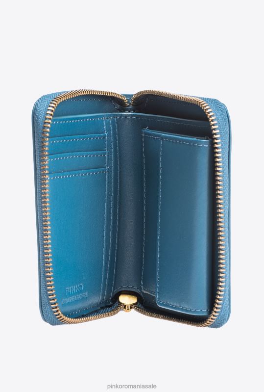 posete | posetă pătrată din piele cu fermoar Pinko teal-aur antic B0D081144