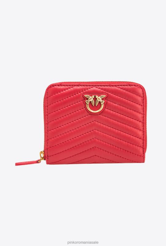 posete | posetă pătrată matlasată din piele nappa cu fermoar Pinko roșu granat-aur antic B0D081139