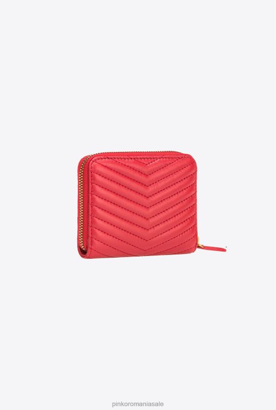 posete | posetă pătrată matlasată din piele nappa cu fermoar Pinko roșu granat-aur antic B0D081139