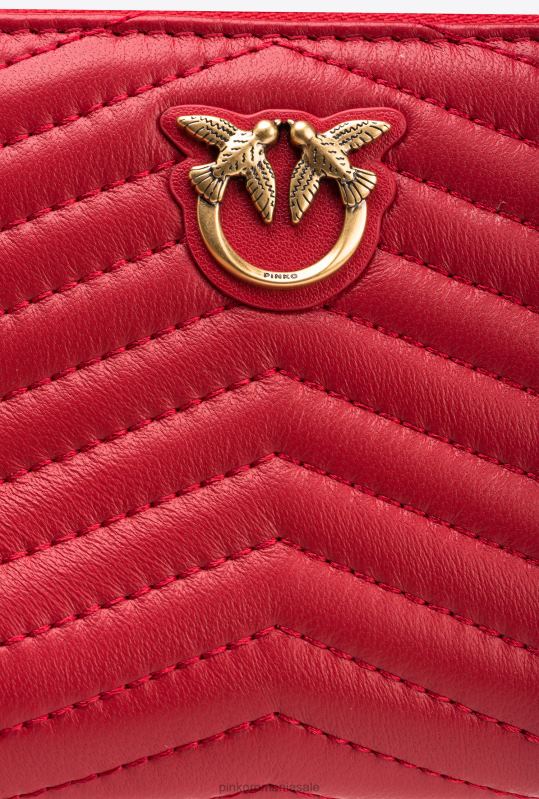 posete | posetă pătrată matlasată din piele nappa cu fermoar Pinko roșu granat-aur antic B0D081139