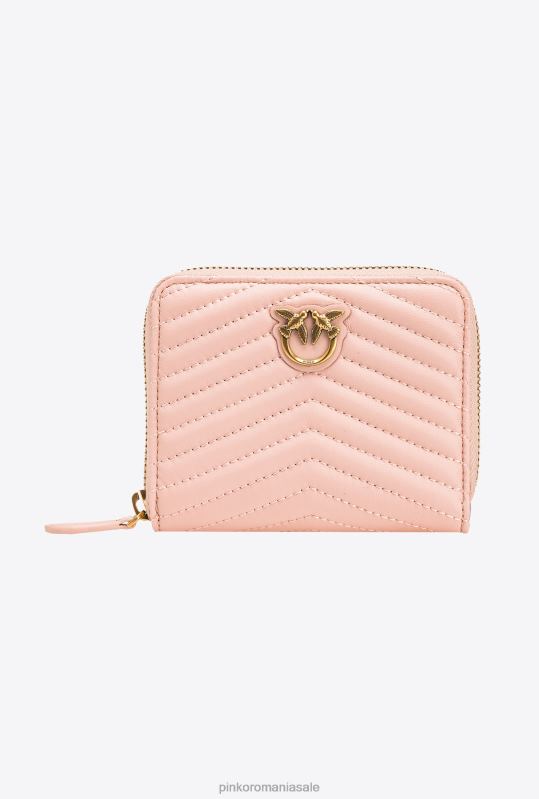posete | posetă pătrată matlasată din piele nappa cu fermoar Pinko roz praf-aur antic B0D081140