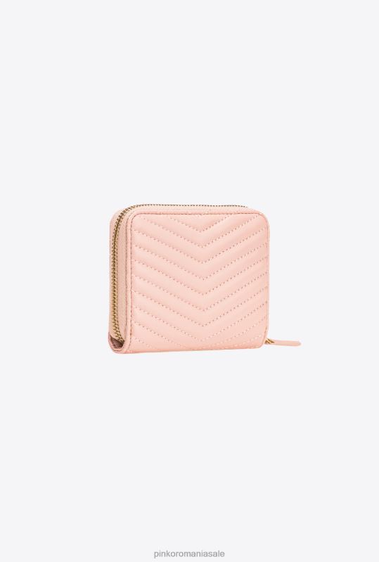 posete | posetă pătrată matlasată din piele nappa cu fermoar Pinko roz praf-aur antic B0D081140