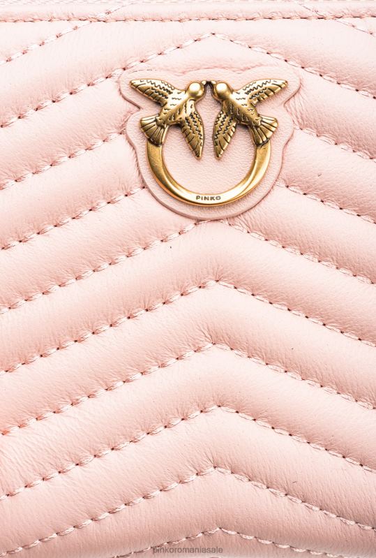 posete | posetă pătrată matlasată din piele nappa cu fermoar Pinko roz praf-aur antic B0D081140